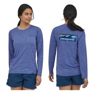 Patagonia Women's Long Sleeve Capilene Cool Daily Graphic Print Shirt Blue M